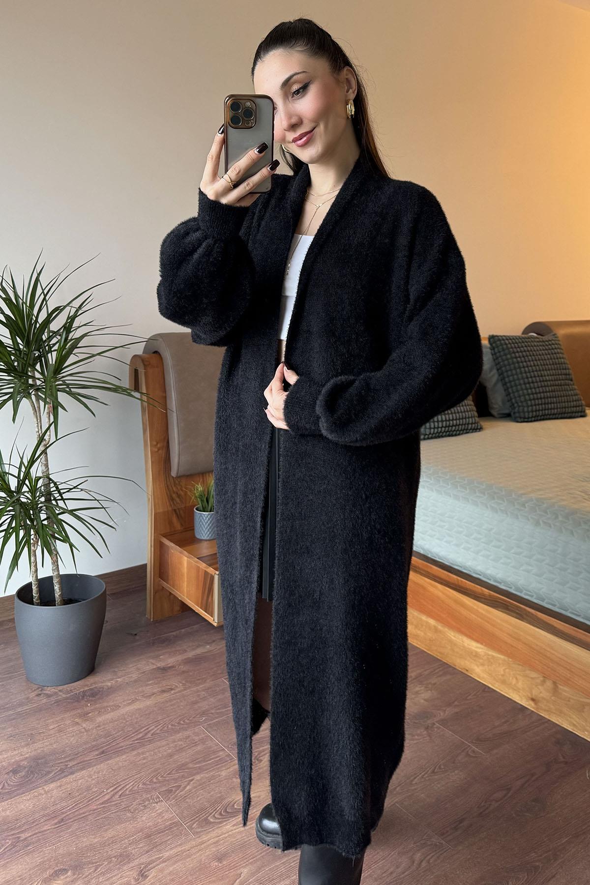 Siyah Maxi Boy Triko Hırka