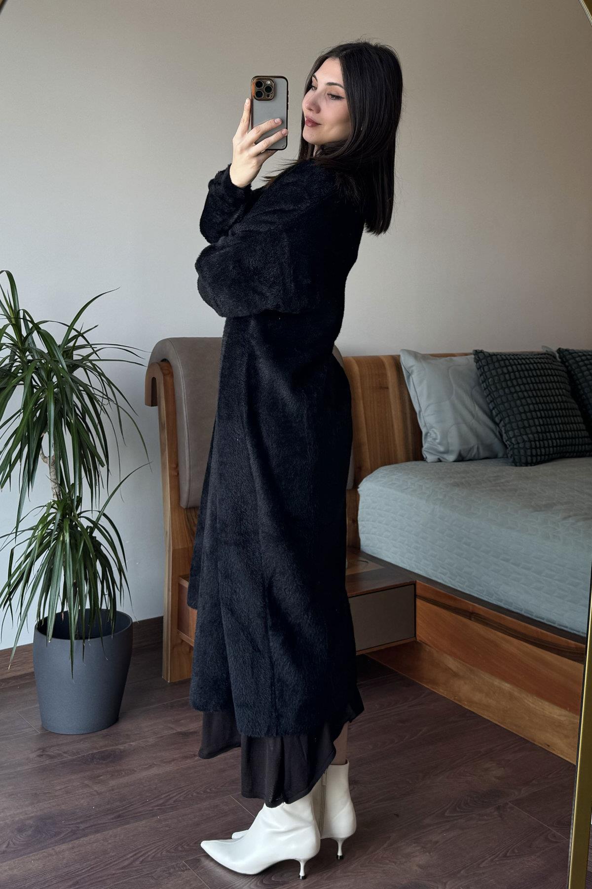 Siyah Maxi Boy Yumoş Hırka