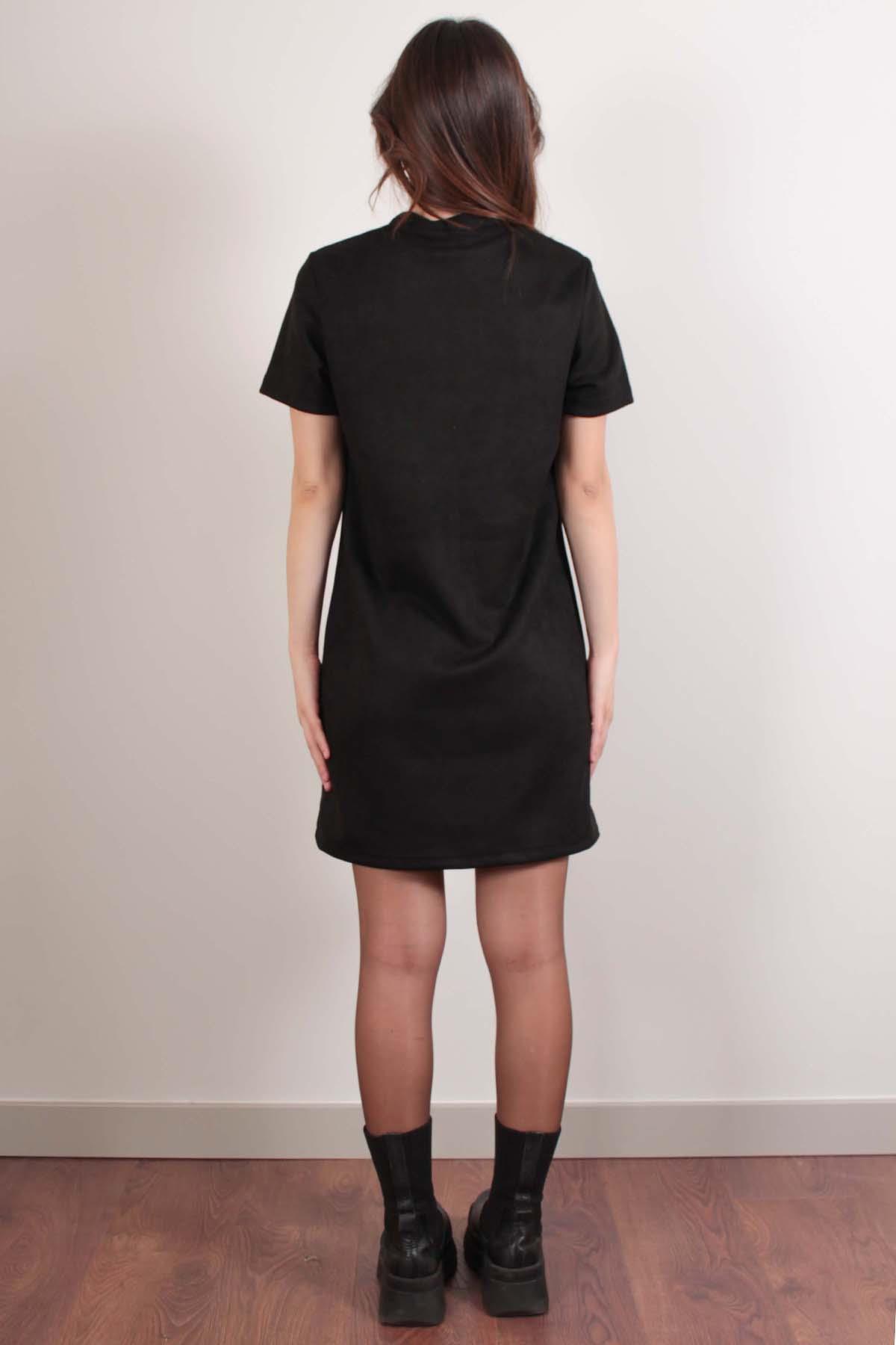 Siyah Mini Boy Süet Elbise