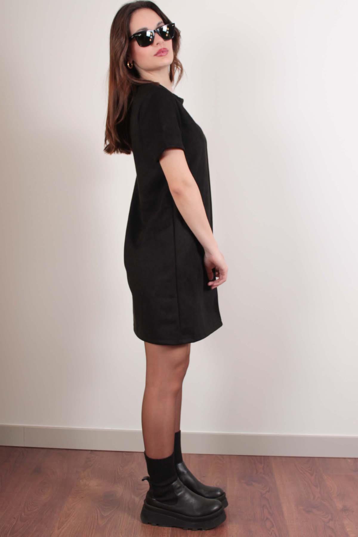 Siyah Mini Boy Süet Elbise