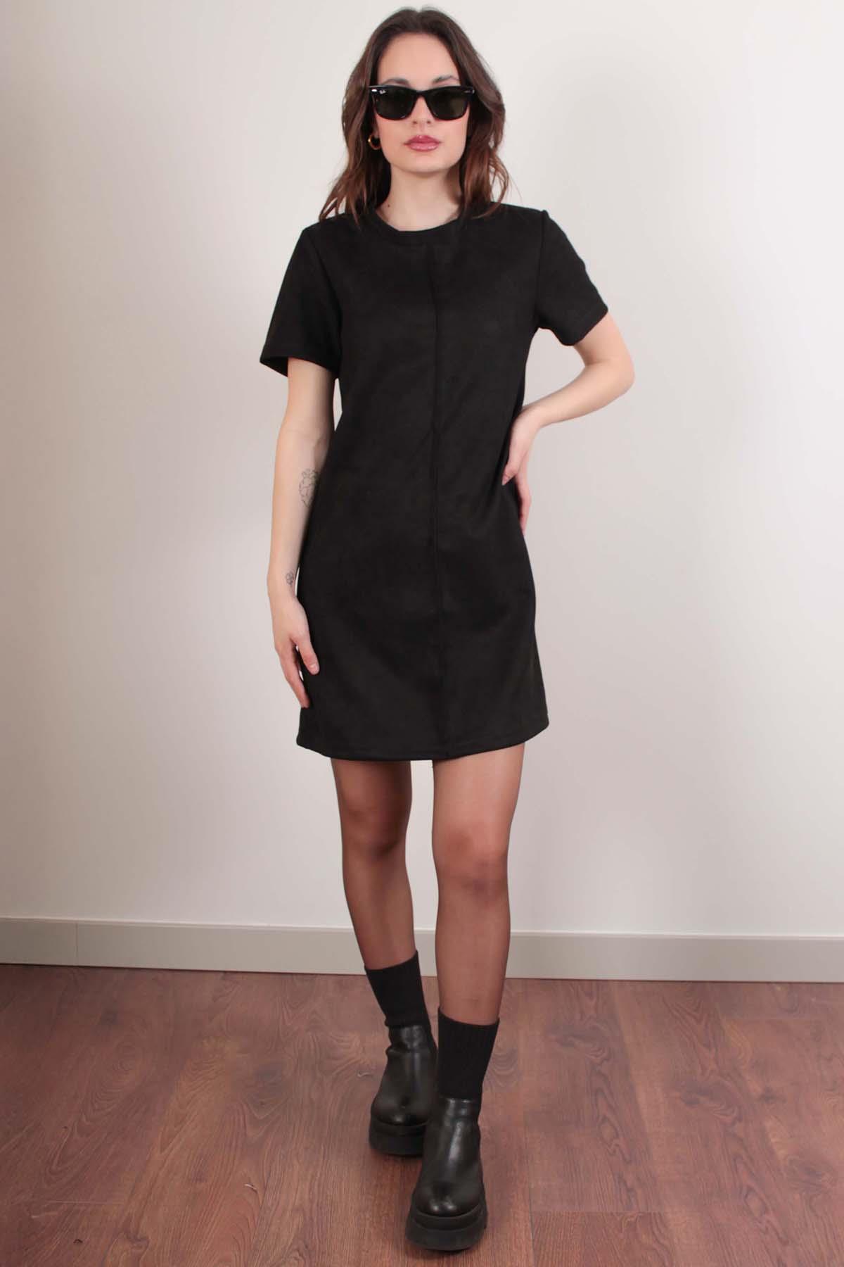Siyah Mini Boy Süet Elbise