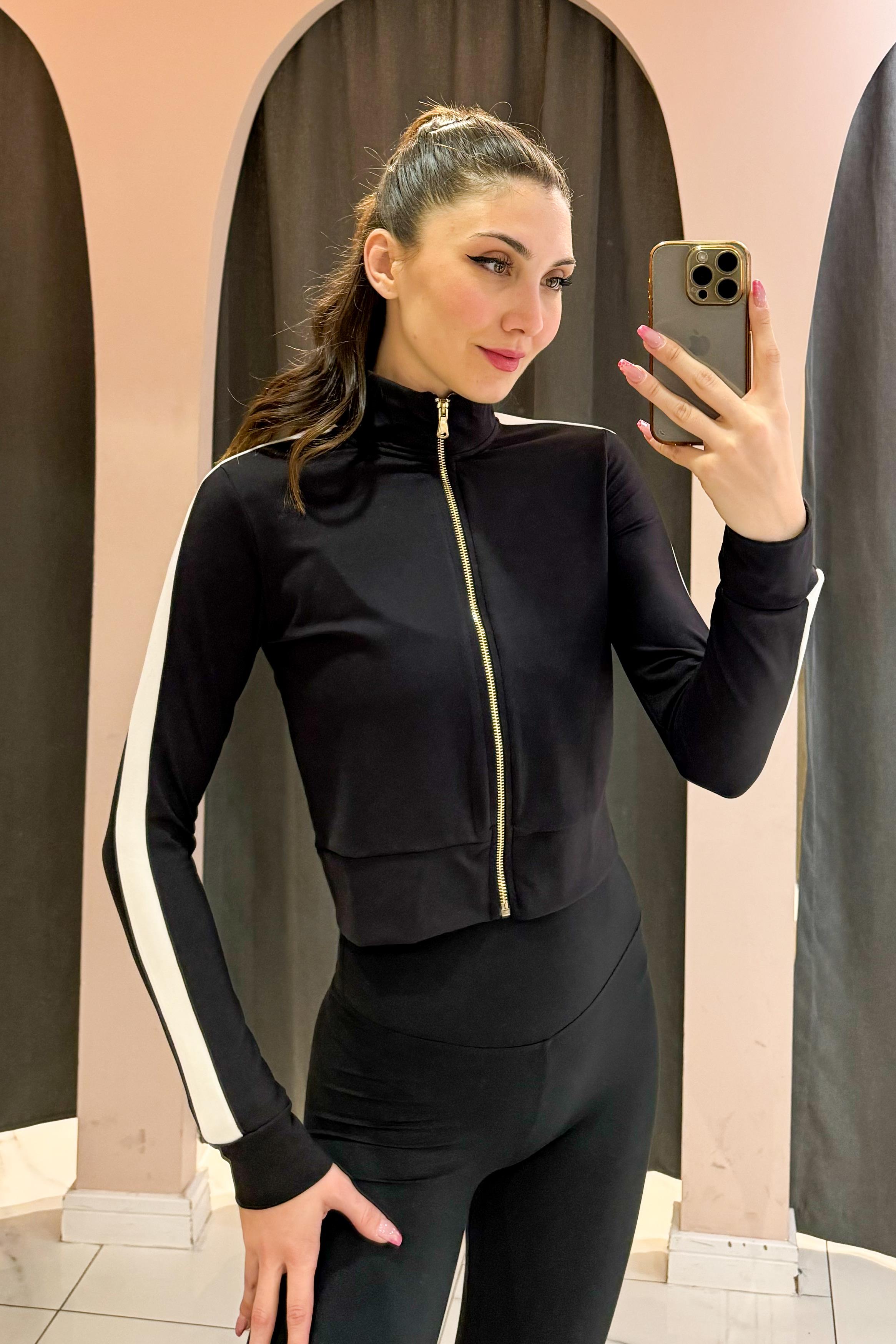 Siyah OYS Esnek Modal Kumaş Fermuarlı Hoodie