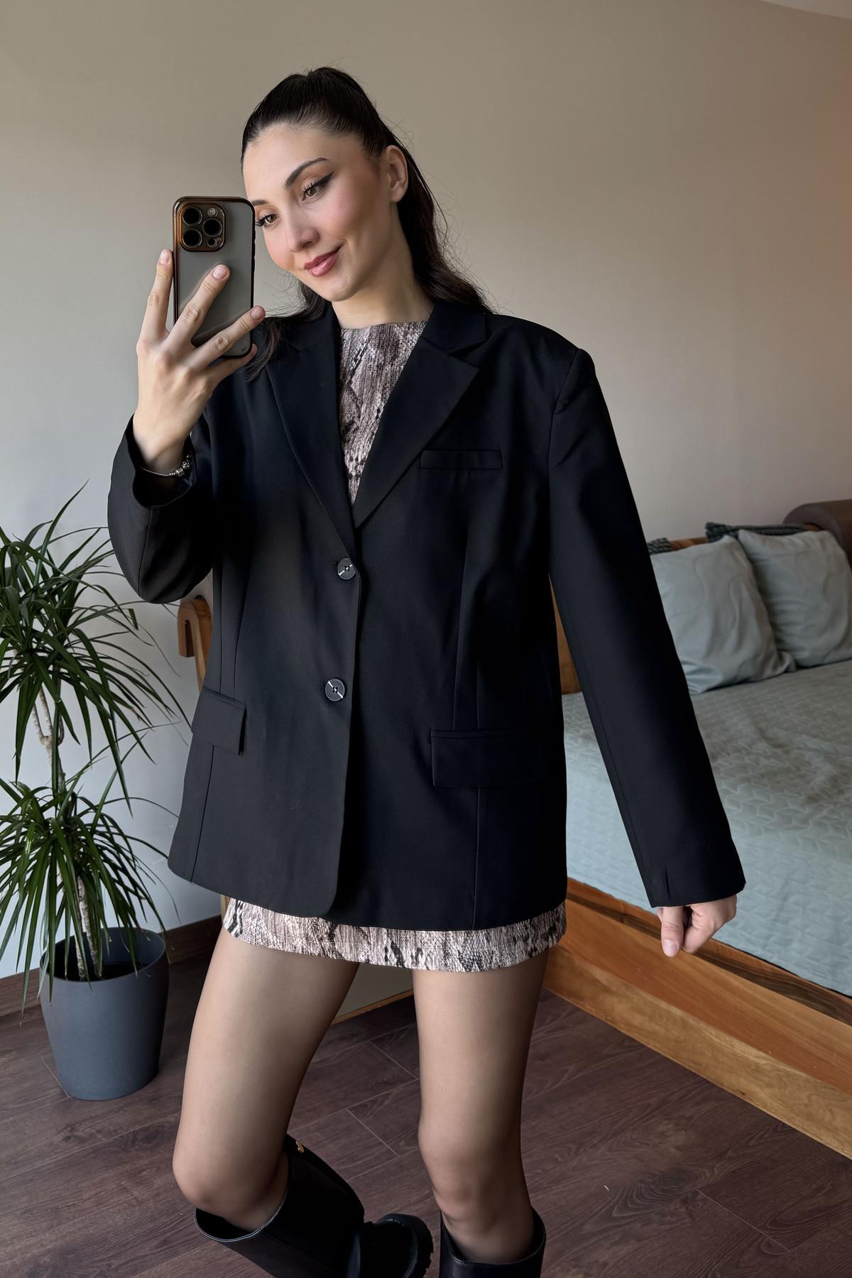 Siyah Polivisokn Oversize Ceket
