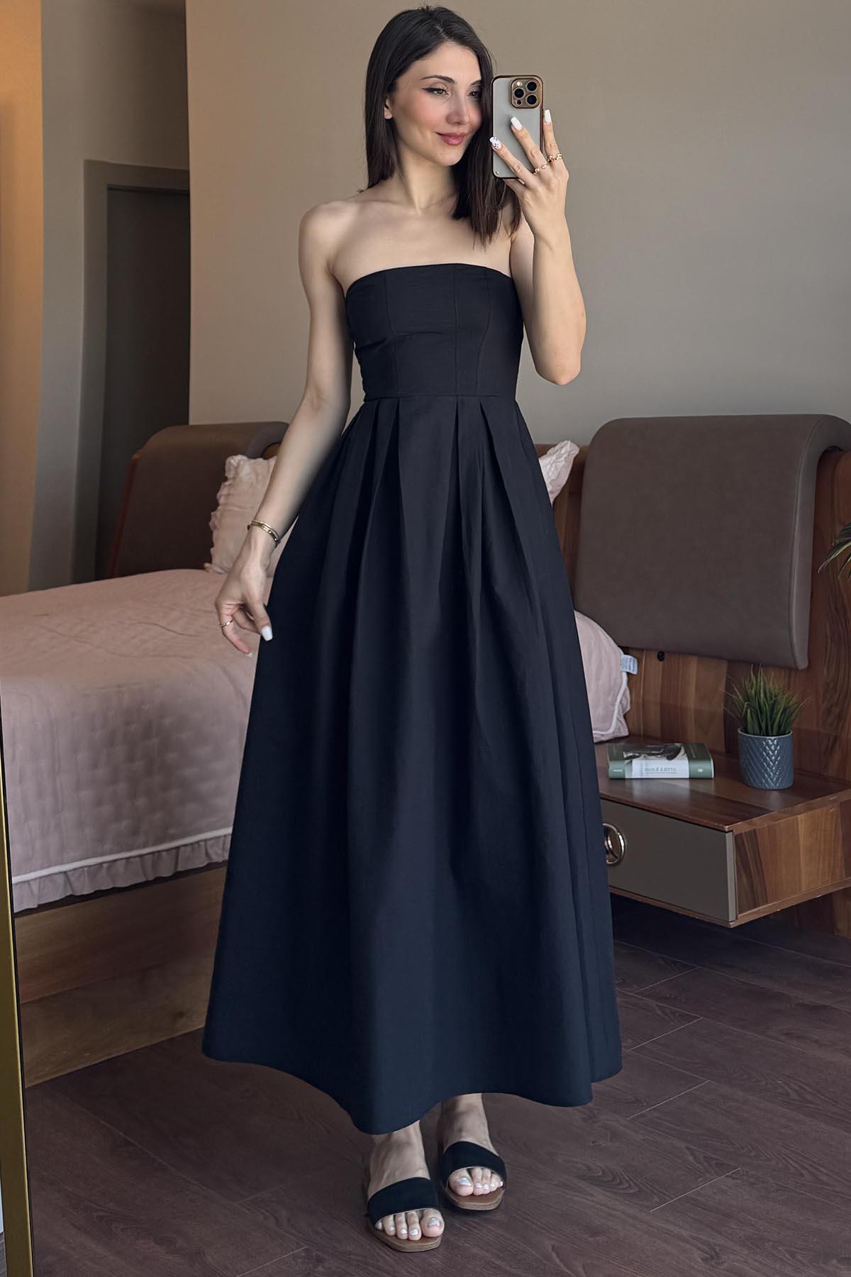Siyah Straplez Maxi Elbise