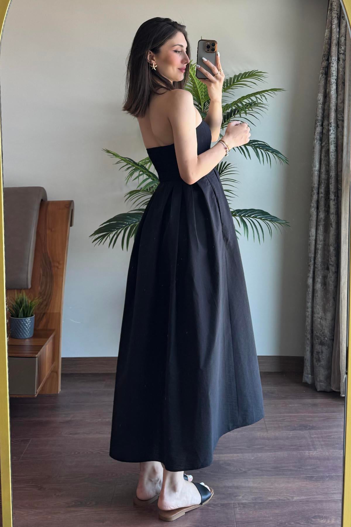 Siyah Straplez Maxi Elbise