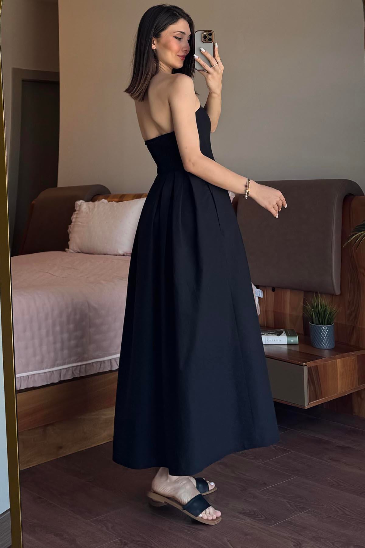 Siyah Straplez Maxi Elbise