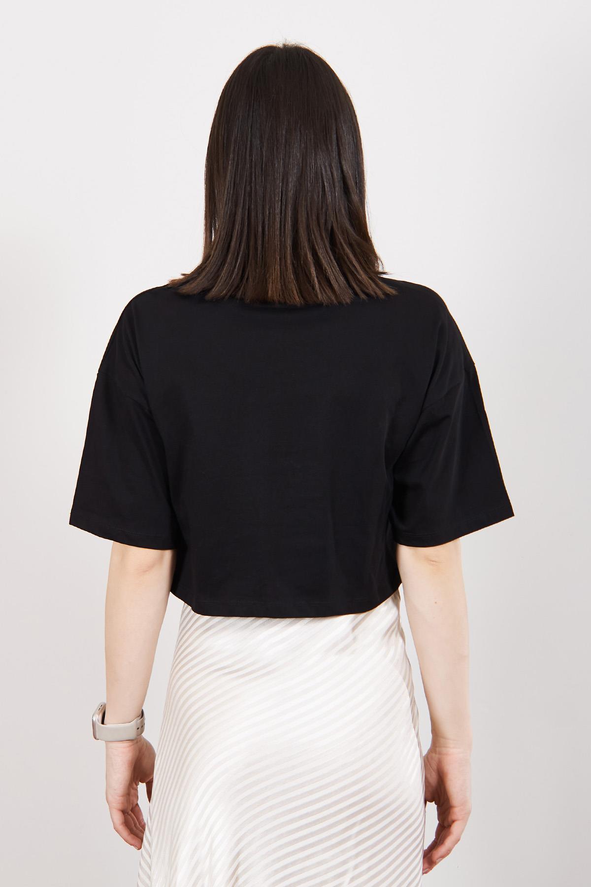Siyah Teddy Nakışlı Crop T Shirt