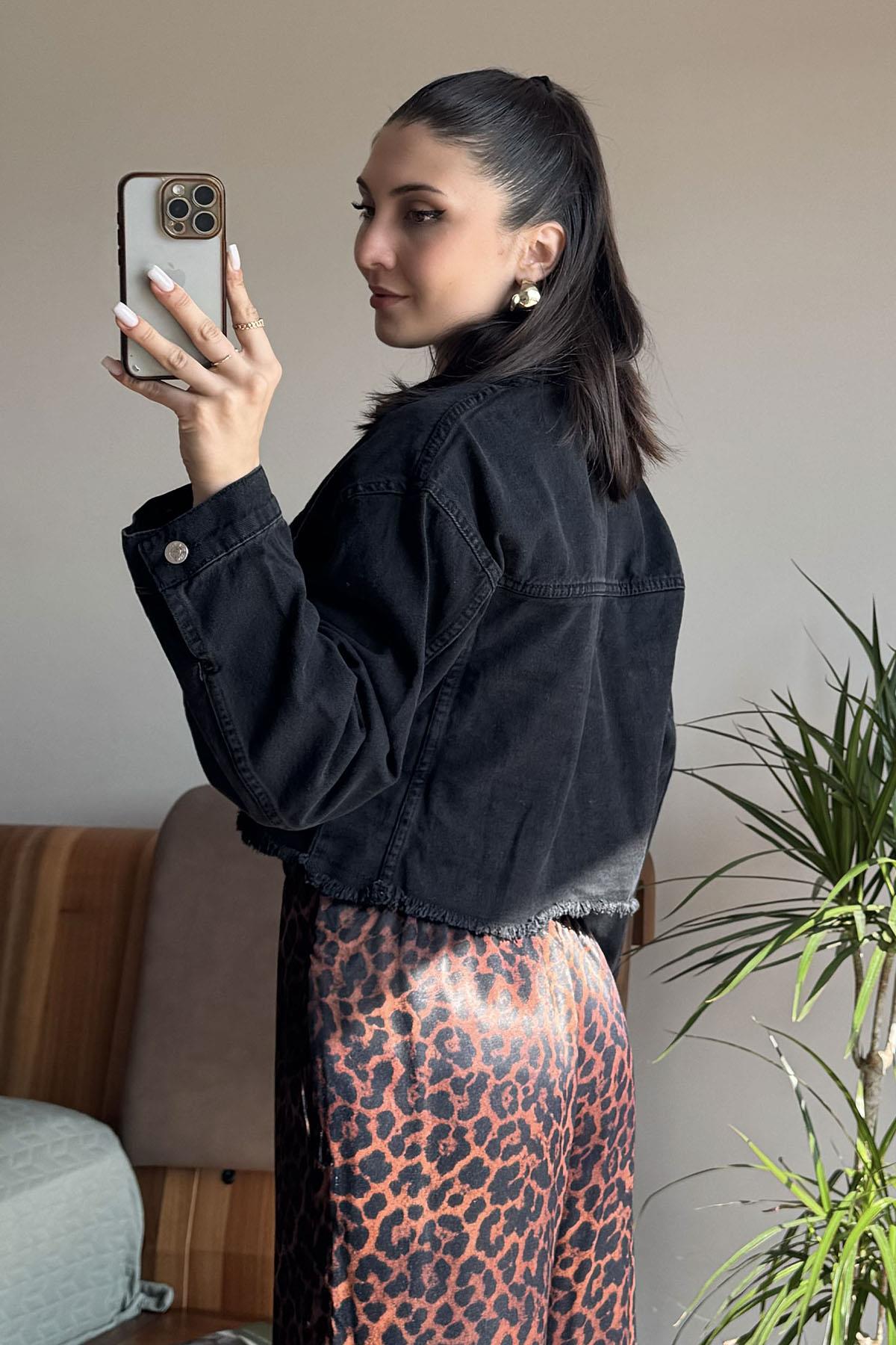 Siyah ZR Crop Denim Ceket