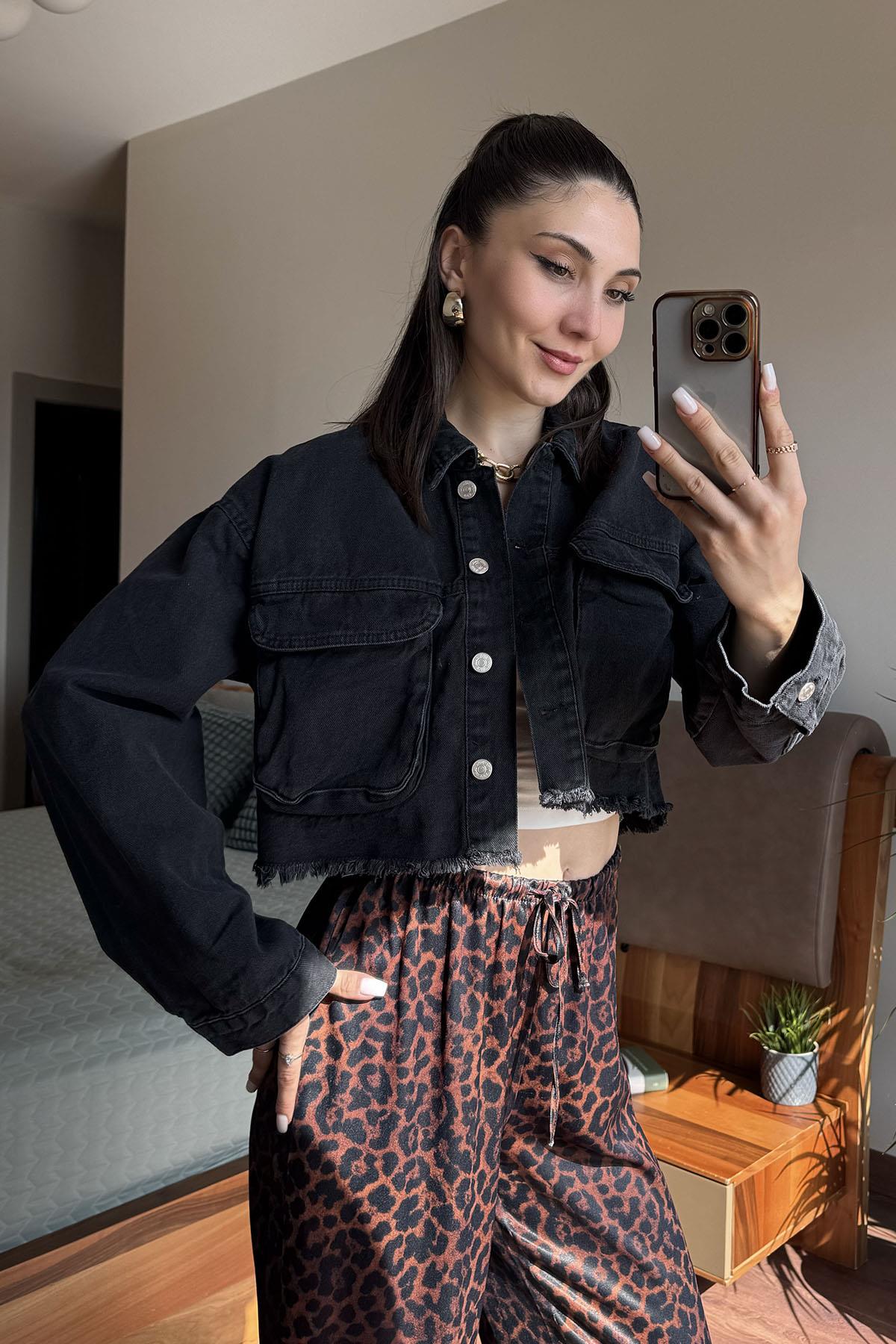 Siyah ZR Crop Denim Ceket