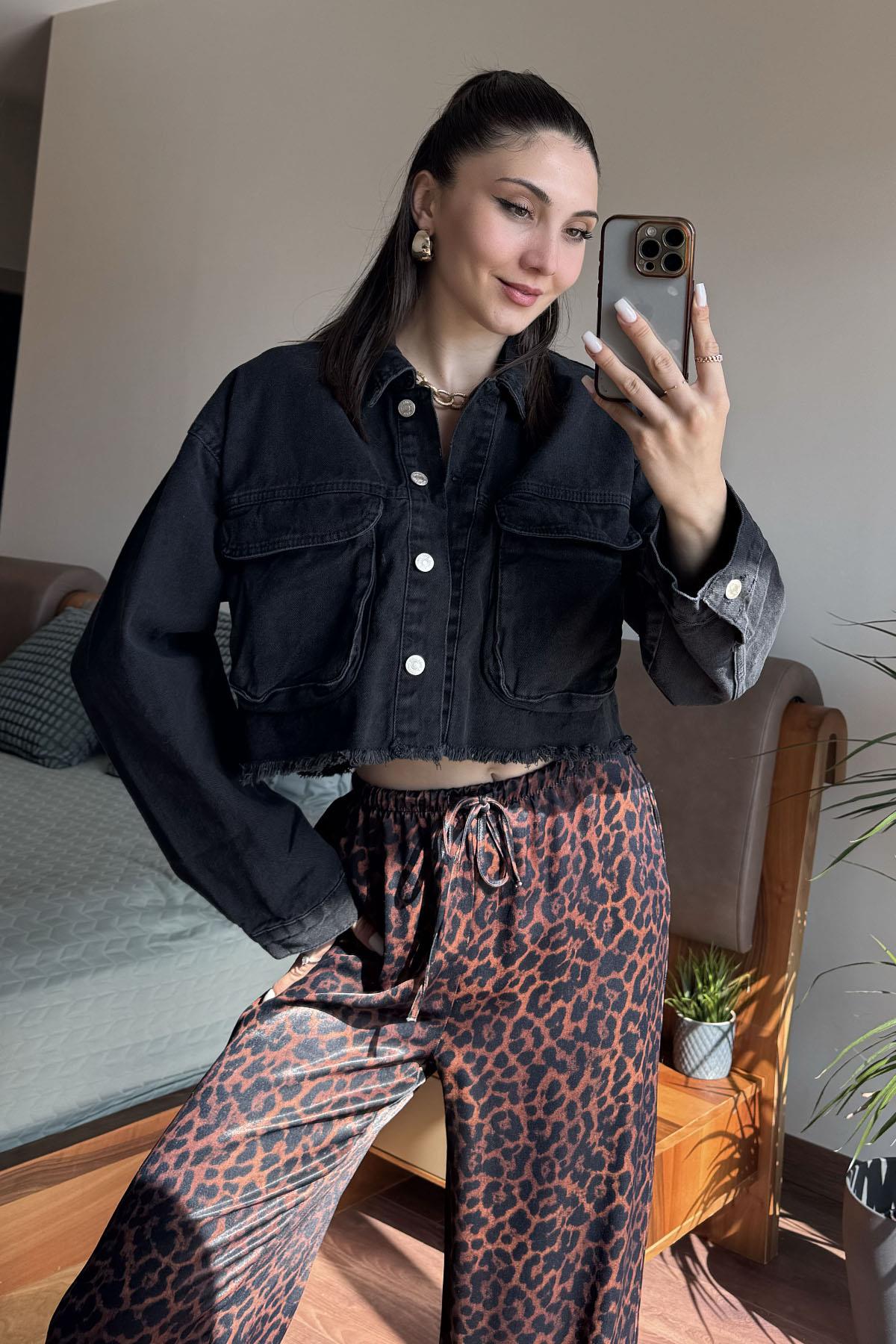 Siyah ZR Crop Denim Ceket