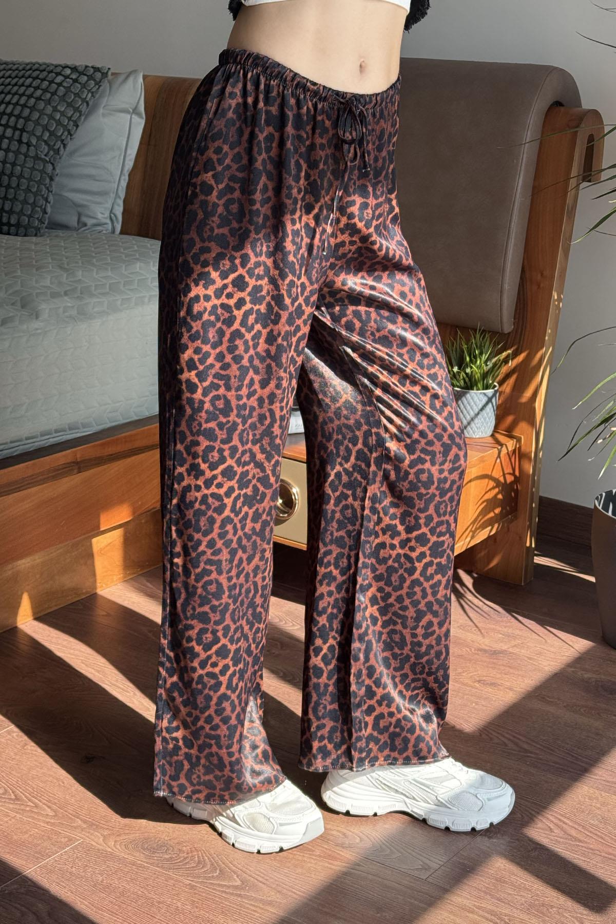Taba Saten Leopar Pantolon