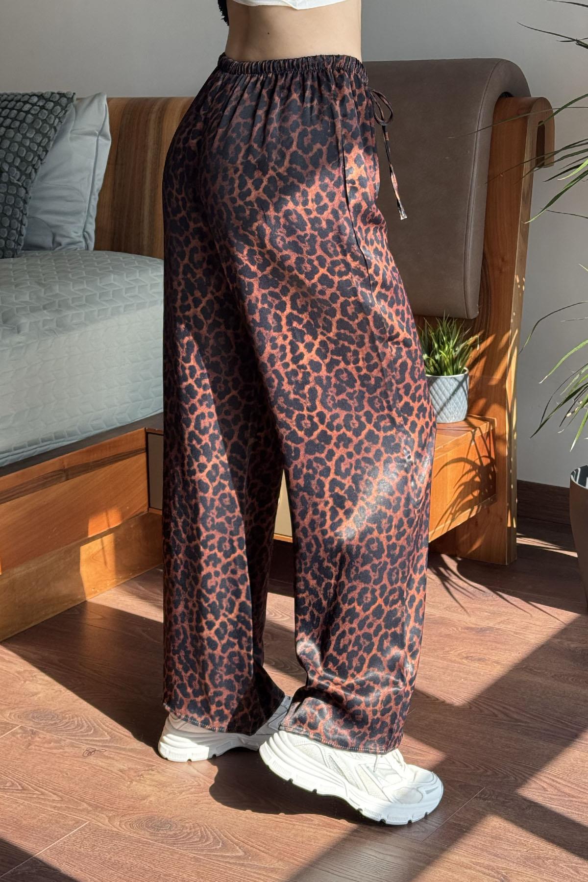 Taba Saten Leopar Pantolon