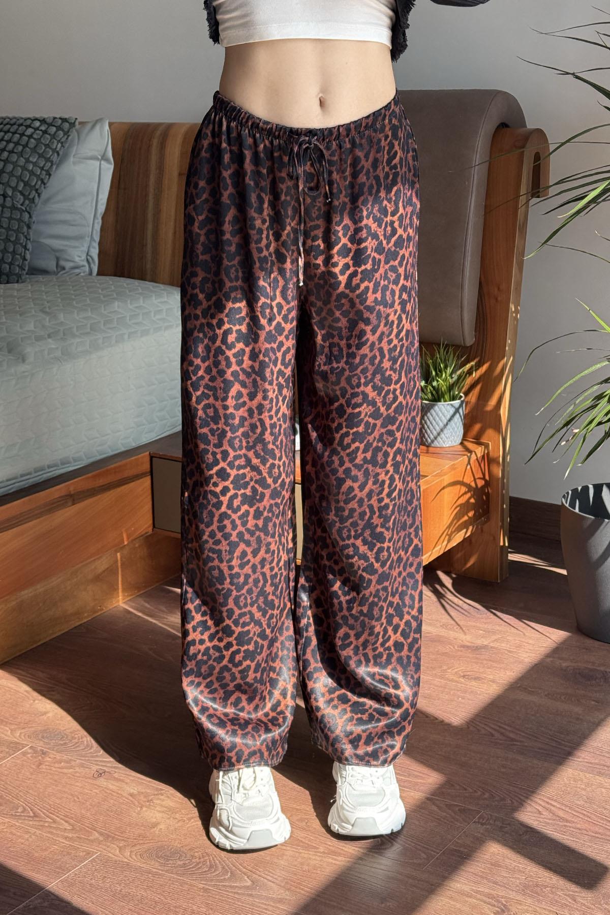 Taba Saten Leopar Pantolon