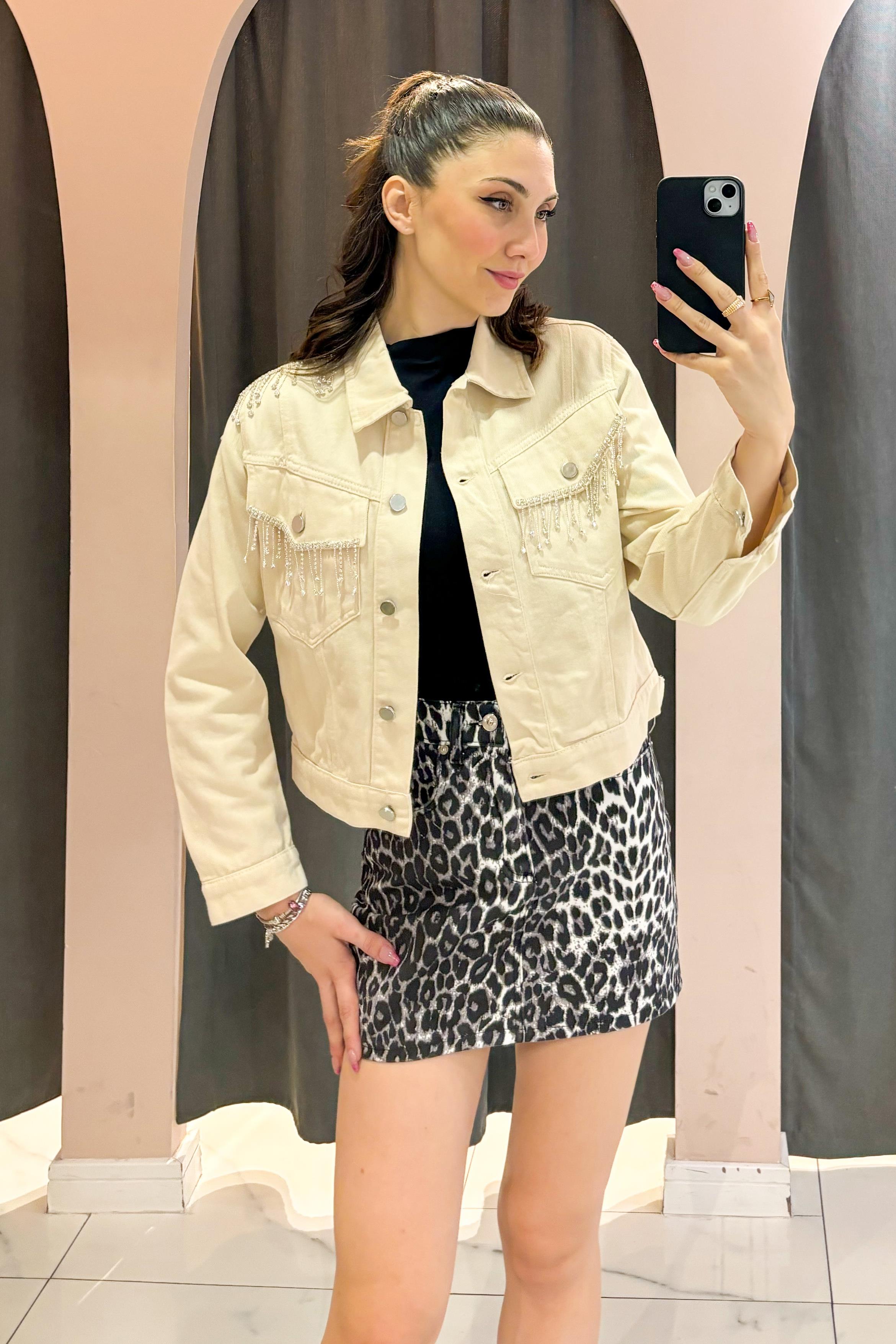 Taş Taş Detaylı Denim Mont