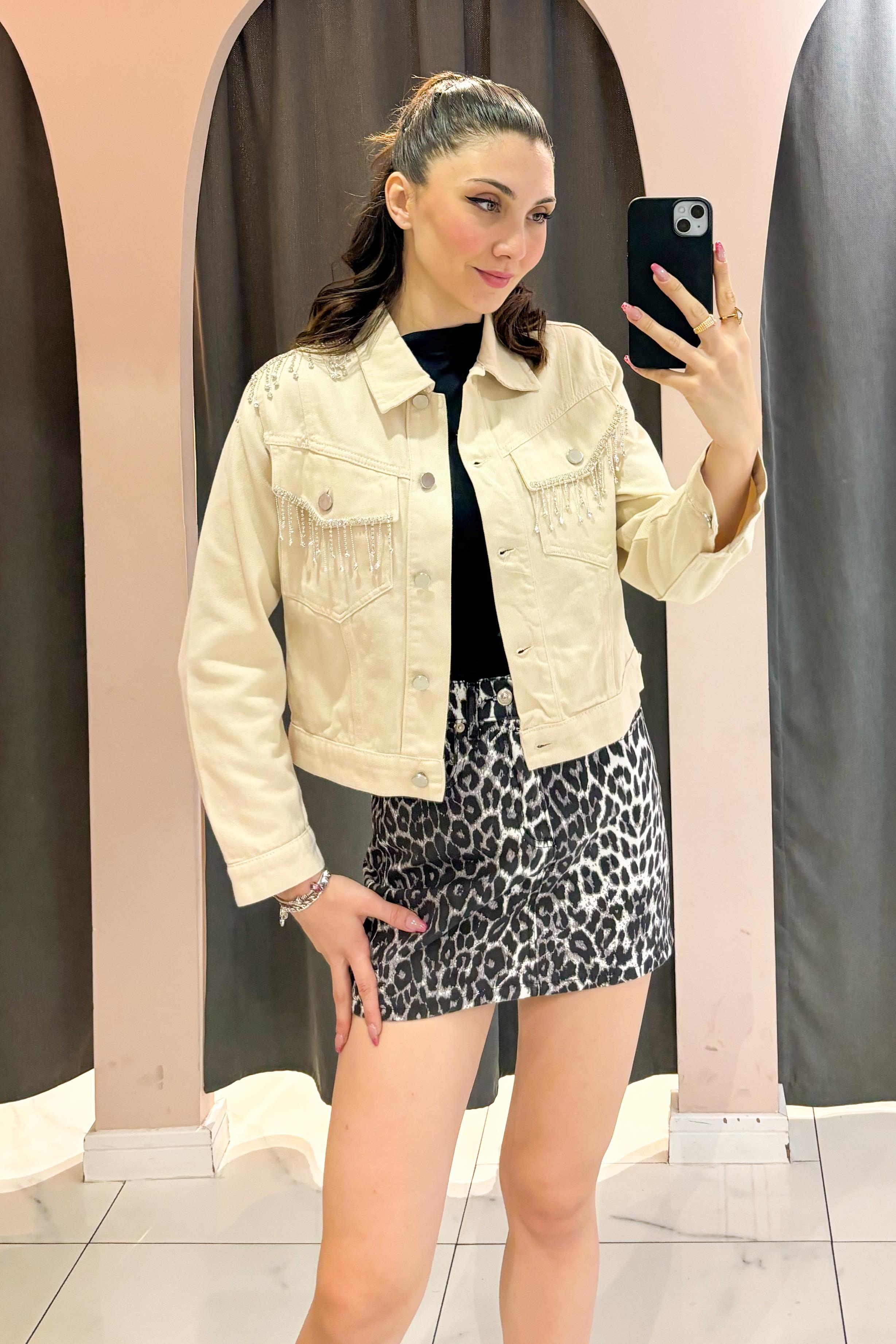 Taş Taş Detaylı Denim Mont