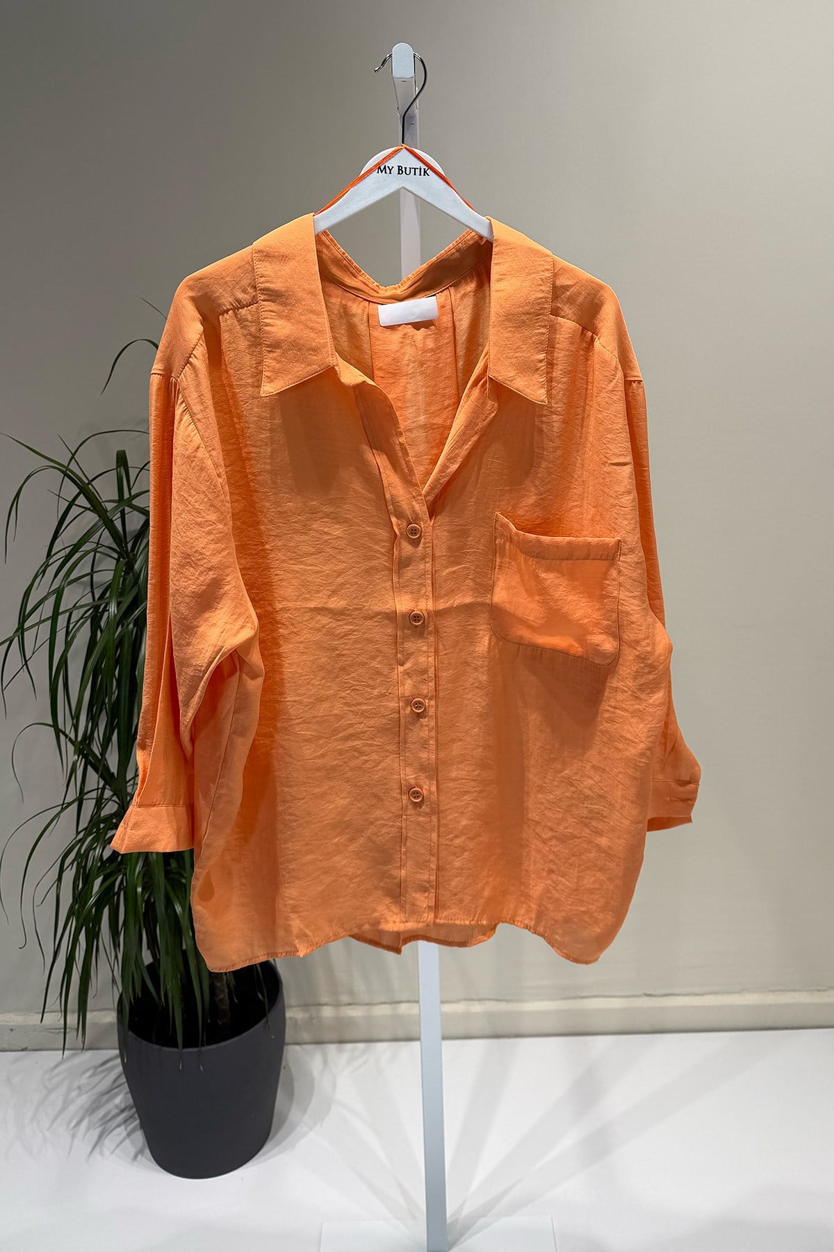 Turuncu Düşük Omuzlu Oversize Gömlek