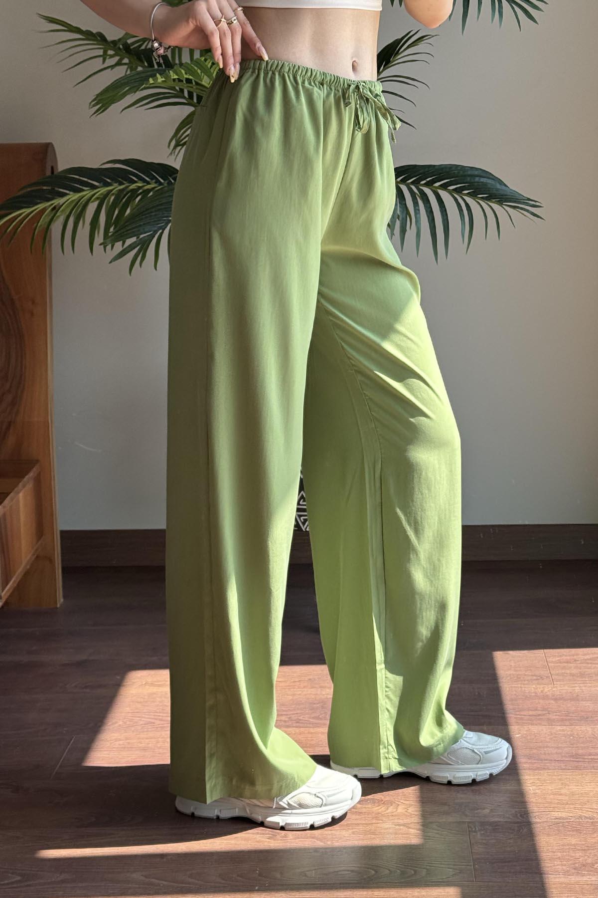 Yeşil Modal Karışımlı Bağcıklı Pantolon