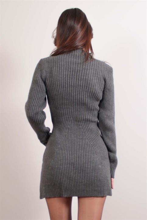 Antrasit Balıkçı Yaka Triko Elbise