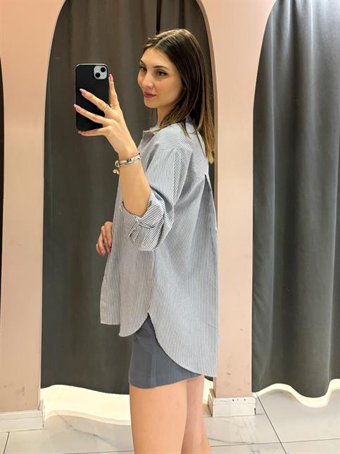Antrasit Çizgili Oversize Gömlek