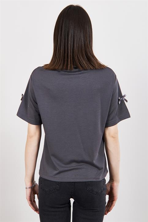Antrasit Fiyonk Detaylı T Shirt