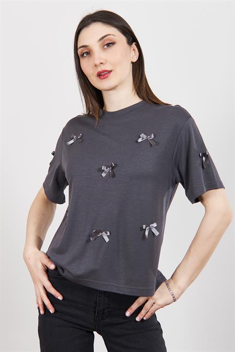 Antrasit Fiyonk Detaylı T Shirt