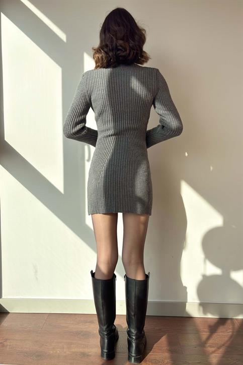 Antrasit İspanyol Kollu Triko Elbise