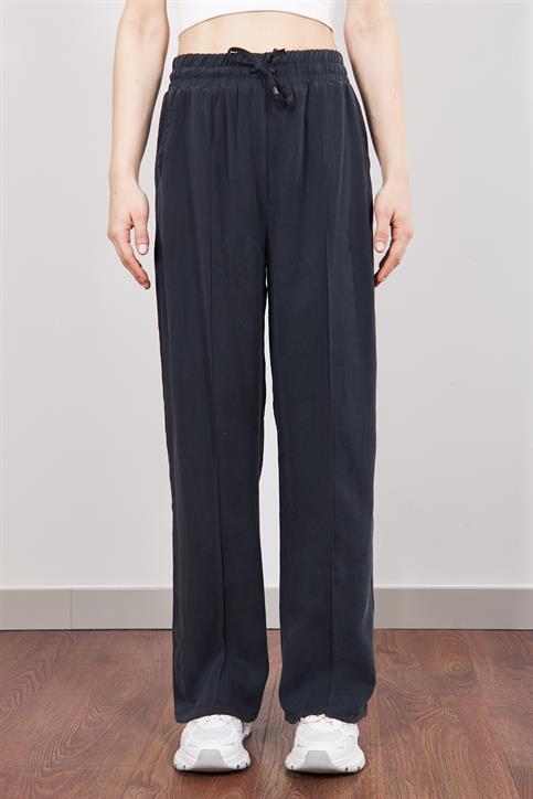 Antrasit MD Beli Lastikli Tencel Palazzo Pantolon