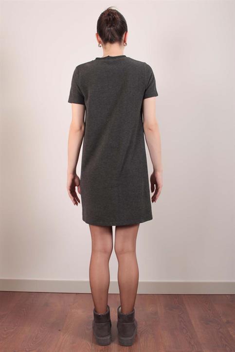 Antrasit Önü Dikişli Triko Elbise