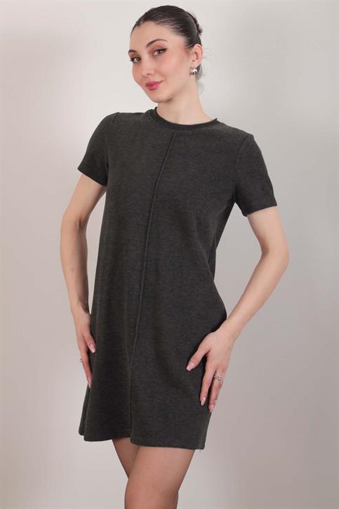 Antrasit Önü Dikişli Triko Elbise