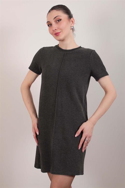 Antrasit Önü Dikişli Triko Elbise