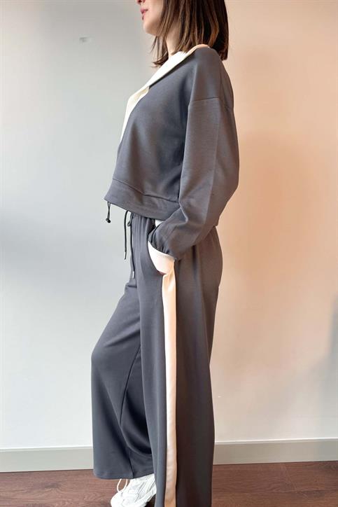 Antrasit Yaka Detaylı Sweatshirt ve Pantolon Modal Takım