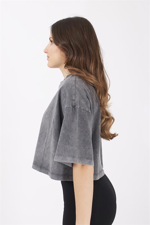 Antrasit Yıkamalı Crop T Shirt