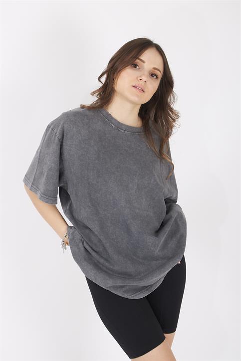 Antrasit Yıkamalı Maxi T Shirt