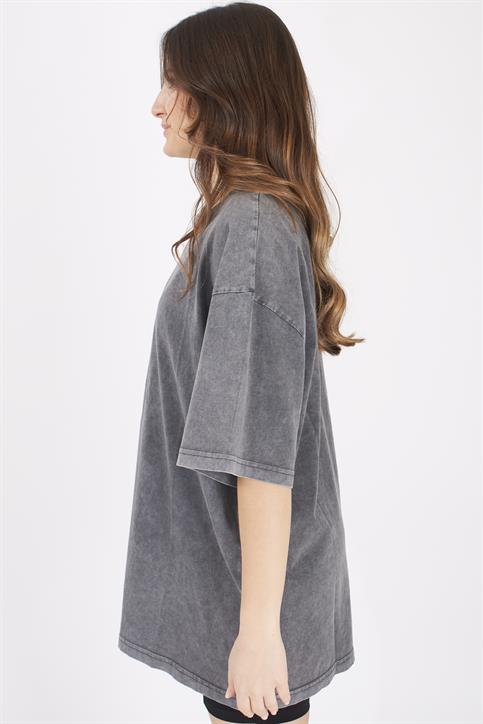 Antrasit Yıkamalı Maxi T Shirt