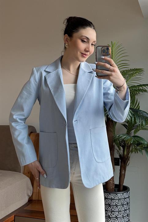 Bebe Mavisi Kolu Yırtmaçlı Ceket