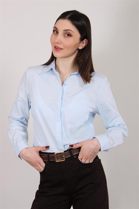 Bebe Mavisi Pens Detaylı Poplin Gömlek