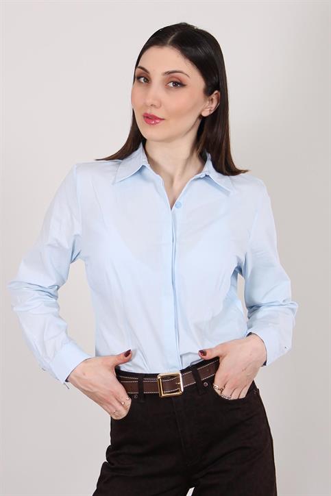 Bebe Mavisi Pens Detaylı Poplin Gömlek