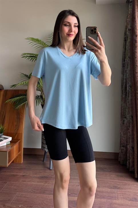 Bebe Mavisi V Yaka Basic T Shirt