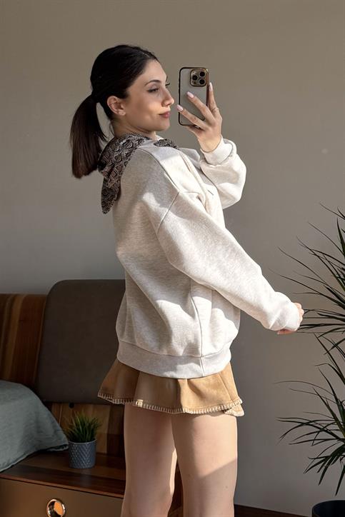 Bej Bambi Nakışlı Flarlı Sweatsihrt