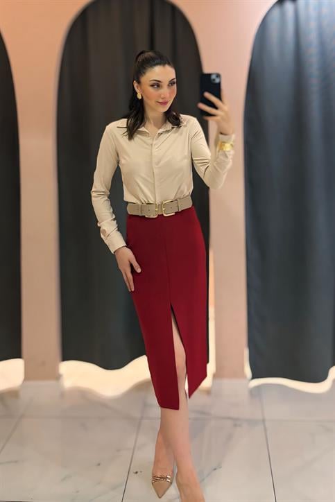 Bej Cepsiz Fit Gömlek