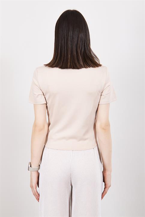 Bej Kısakollu Crop T Shirt
