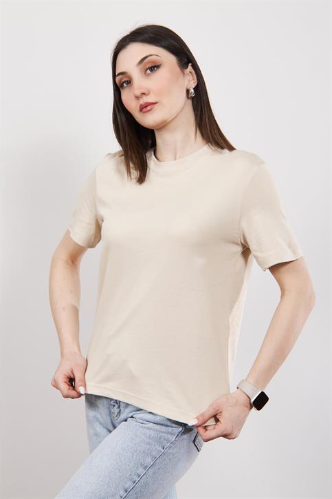 Bej Massi Kısakollu T Shirt