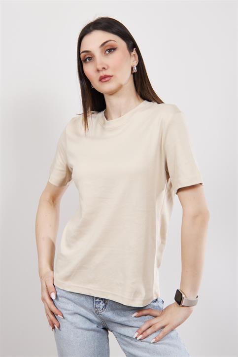 Bej Massi Kısakollu T Shirt
