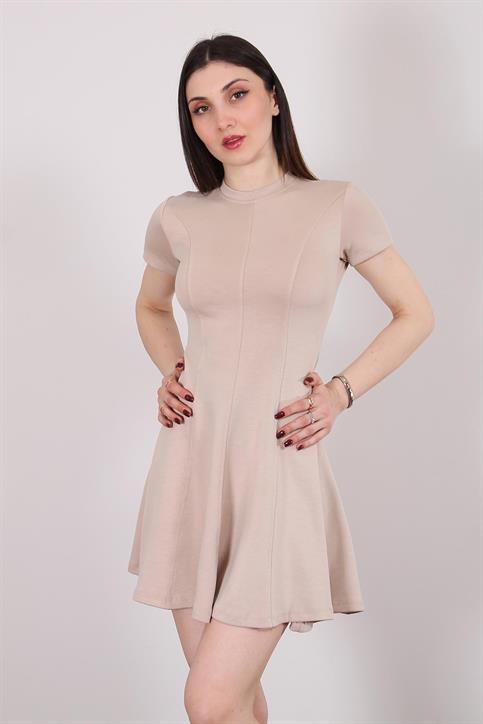 Bej Volanlı Elbise