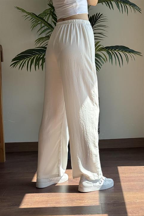 Beyaz Massi Beli İpli Tencel Pantolon