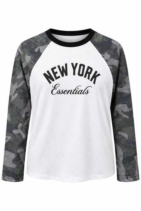 Beyaz Newyork Kamuflaj Desen Uzunkollu Shirt