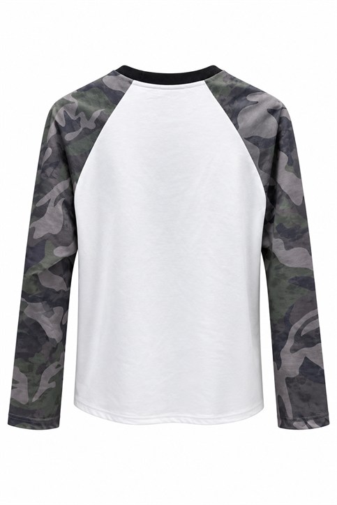 Beyaz Newyork Kamuflaj Desen Uzunkollu Shirt