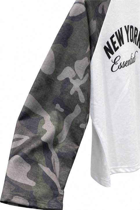 Beyaz Newyork Kamuflaj Desen Uzunkollu Shirt