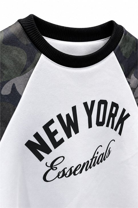 Beyaz Newyork Kamuflaj Desen Uzunkollu Shirt