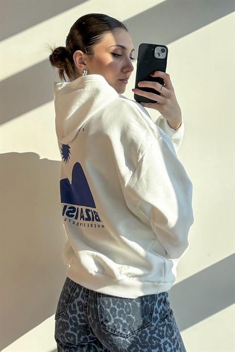 Beyaz Party Island Baskılı Sweatshirt